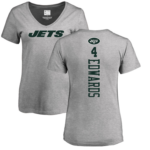 New York Jets Ash Women Lac Edwards Backer NFL Football #4 T Shirt